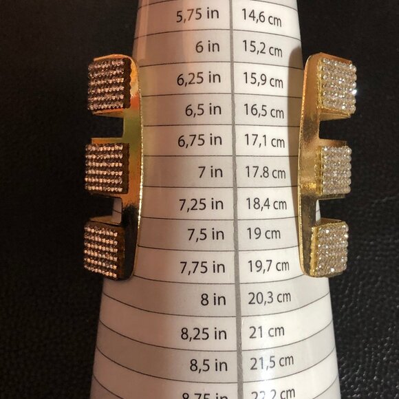 Gold Rhinestone Statement Cuff Bracelet Big Chunky 3 Row Wide Hexagon 7+" - Picture 7 of 10